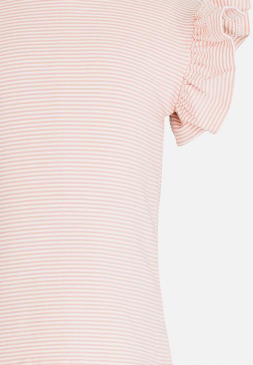 Pop Candy - Short sleeve tee with frill - pink & white