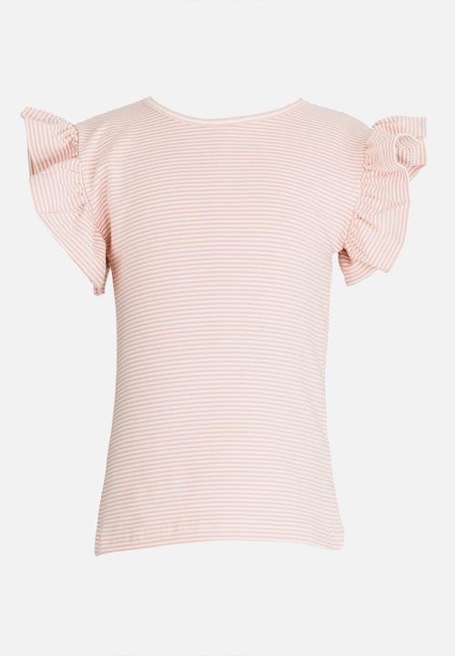 Pop Candy - Short sleeve tee with frill - pink & white