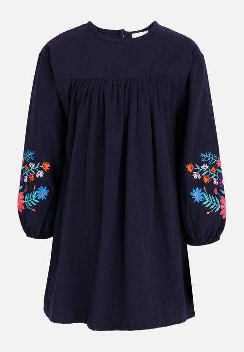 Pop Candy - Printed Long Sleeve Dress Navy