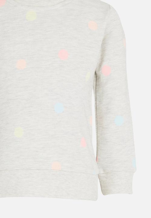 Pop Candy - Polka Dot Sweat Top Pale Grey