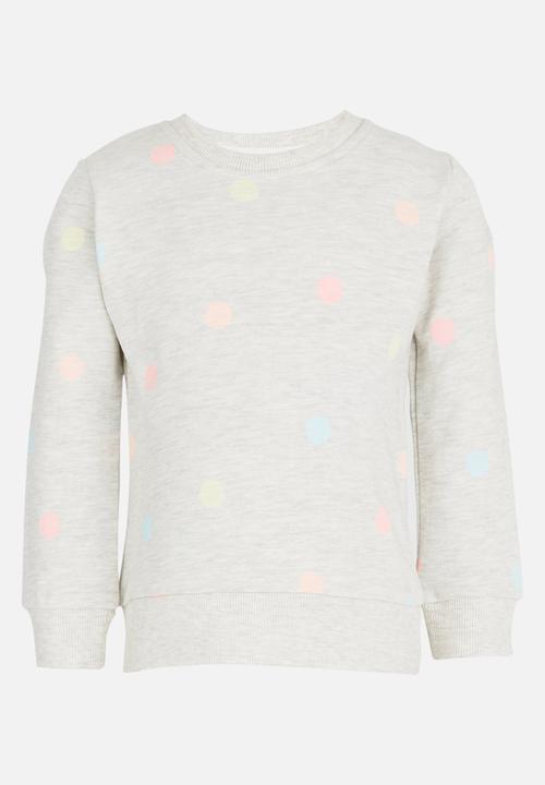 Pop Candy - Polka Dot Sweat Top Pale Grey