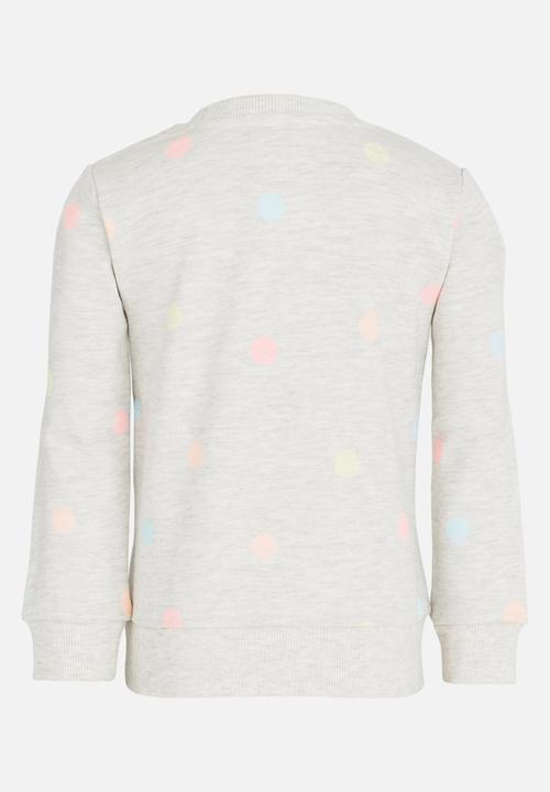 Pop Candy - Polka Dot Sweat Top Pale Grey