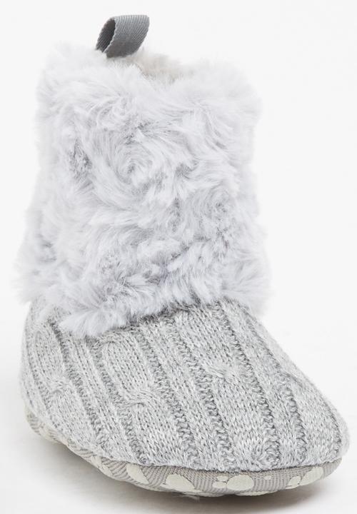 Pop Candy - Knitted Boots With Fur Grey