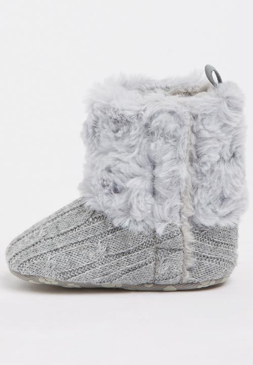Pop Candy - Knitted Boots With Fur Grey