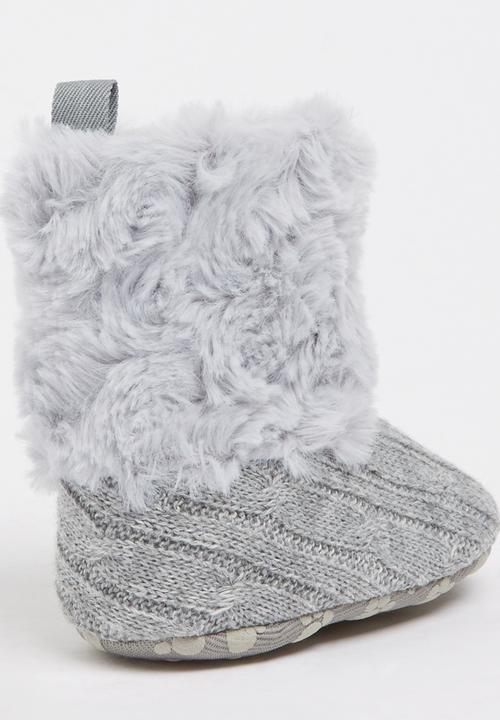 Pop Candy - Knitted Boots With Fur Grey