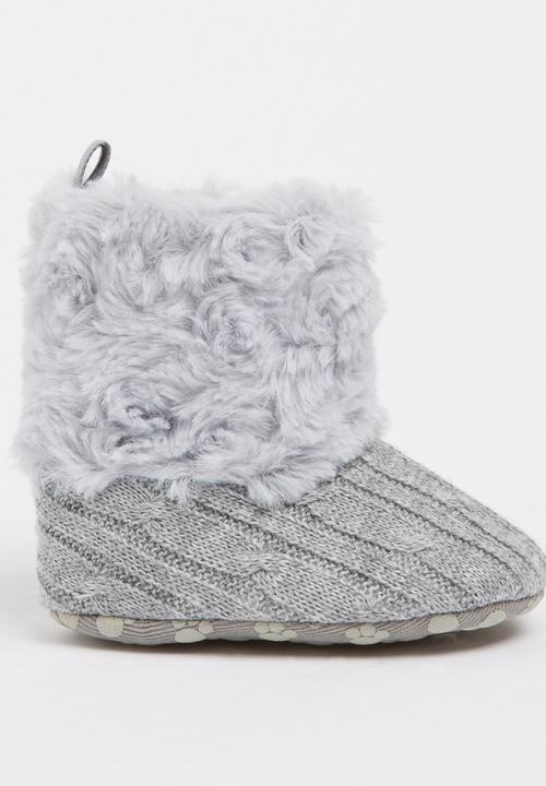 Pop Candy - Knitted Boots With Fur Grey