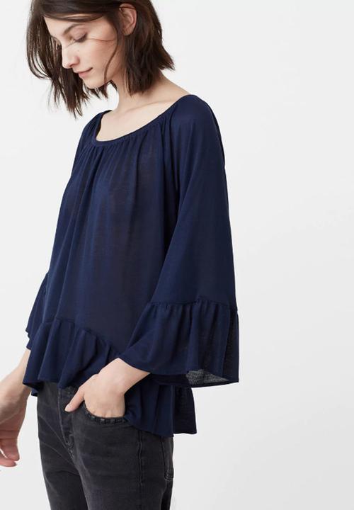 MANGO - Ruffle Detail Blouse Navy