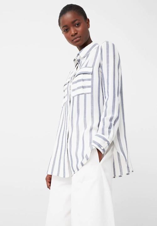 MANGO - Striped Shirt Blue and White