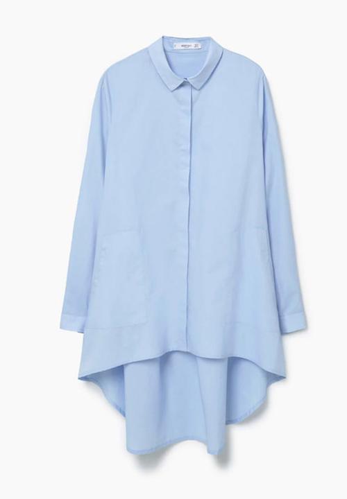 MANGO - Hi-low Hemline Shirt Pale Blue