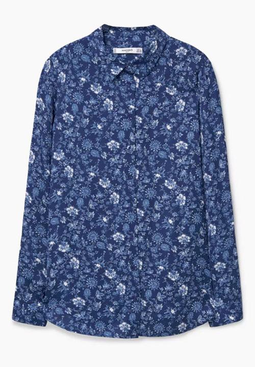 MANGO - Floral Print Shirt Blue