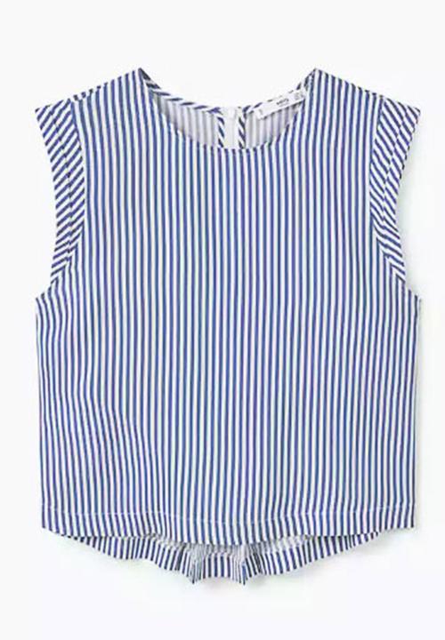 MANGO - Striped Sleeveless Top Blue and White