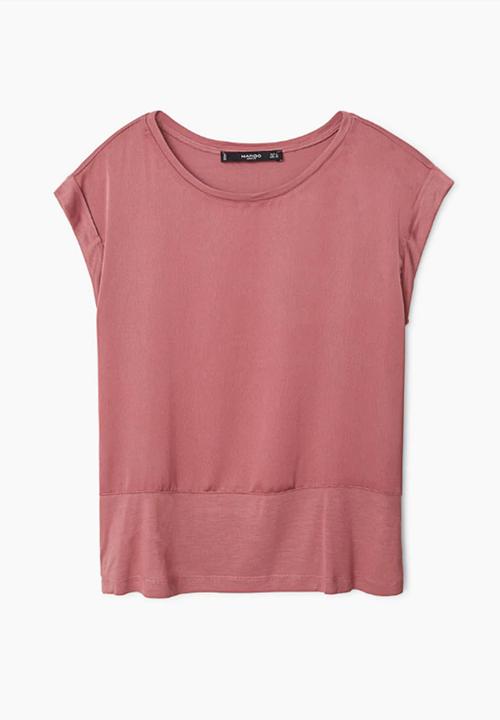 MANGO - Fabric Combo T-shirt Mid Pink