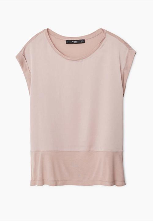 MANGO - Fabric Combo T-shirt Pale Pink