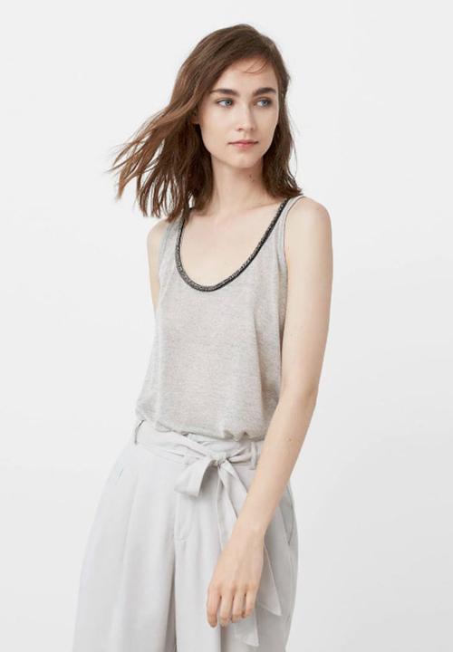 MANGO - Bead Detail Tank Grey
