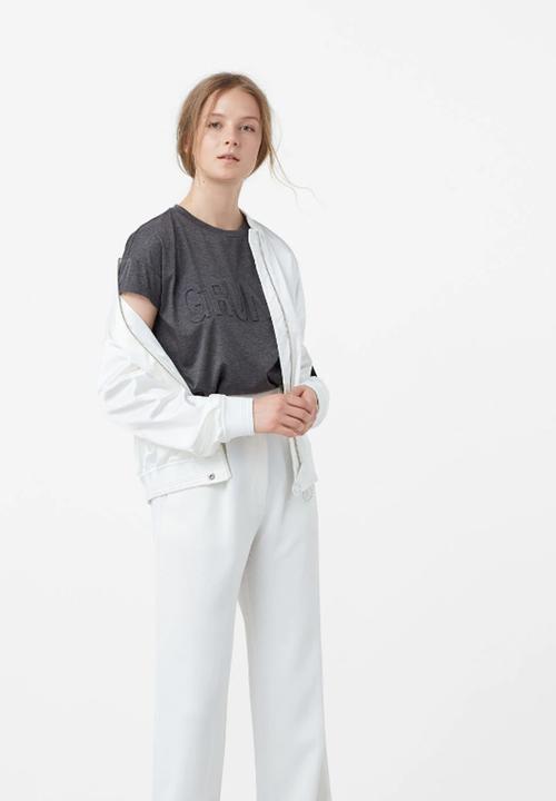 MANGO - Embossed Cotton T-shirt Dark Grey