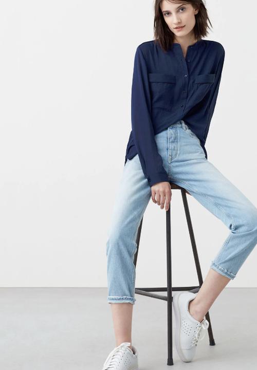 MANGO - Chest-pocket Flowy Blouse Navy