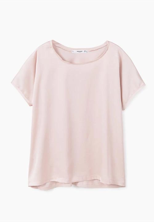 MANGO - Flowy Short Sleeve T-Shirt Pale Pink