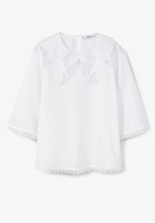 MANGO - Openwork Panel Blouse White