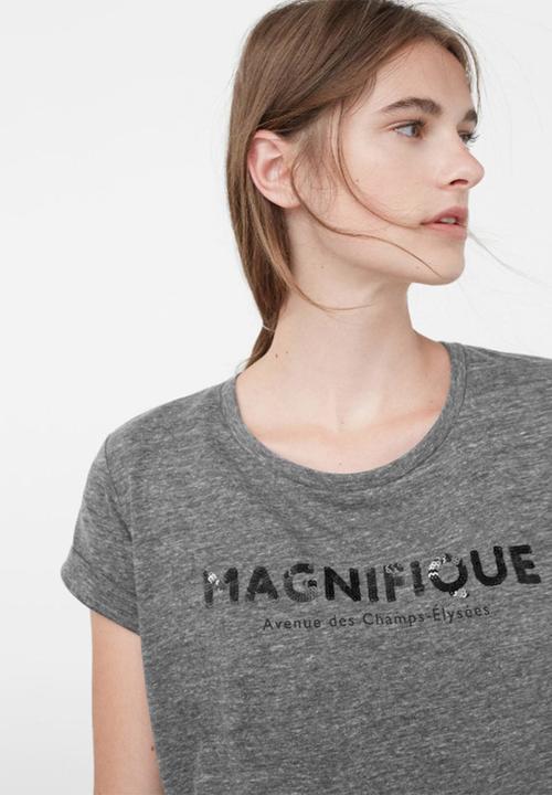 MANGO - Sequined Detail T-shirt Dark Grey