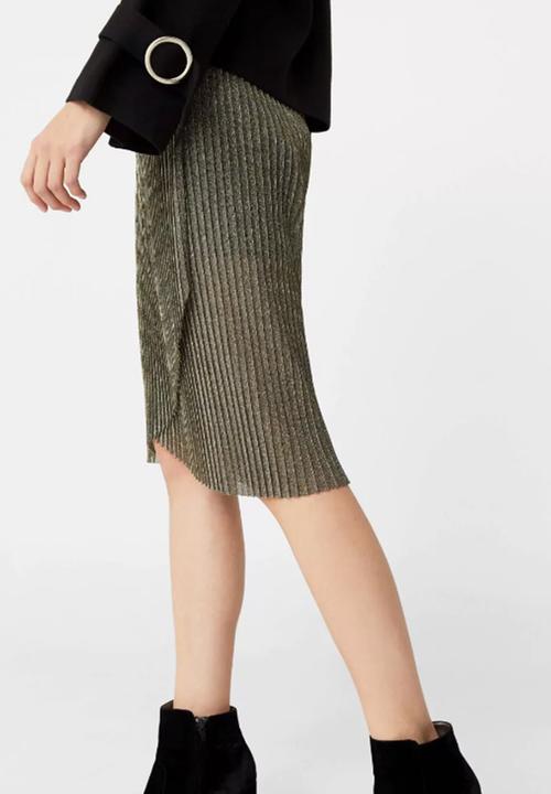 MANGO - Pleated Wrap Detail Midi Skirt Metallic
