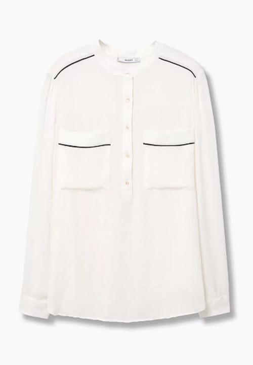 MANGO - Chest-pocket Flowy Blouse Off White