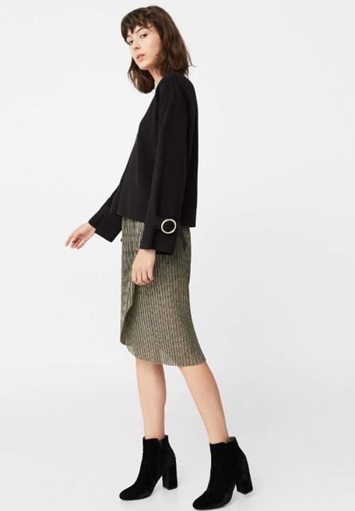 MANGO - Pleated Wrap Detail Midi Skirt Metallic