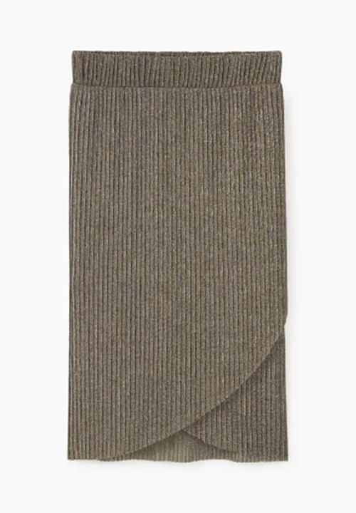 MANGO - Pleated Wrap Detail Midi Skirt Metallic