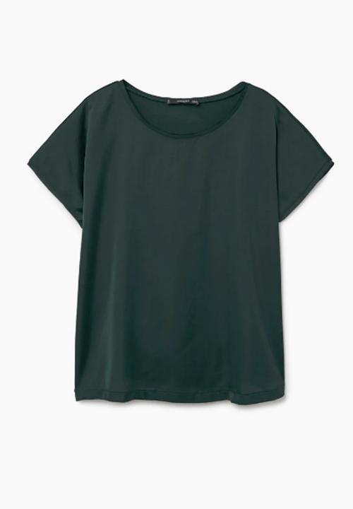 MANGO - Flowy Short Sleeve T-Shirt Dark Green