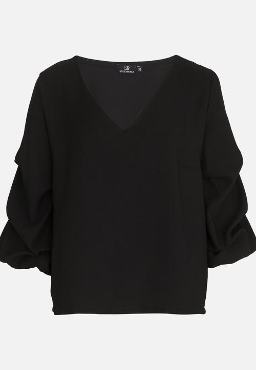 STYLE REPUBLIC - Ruched Sleeve Blouse Black