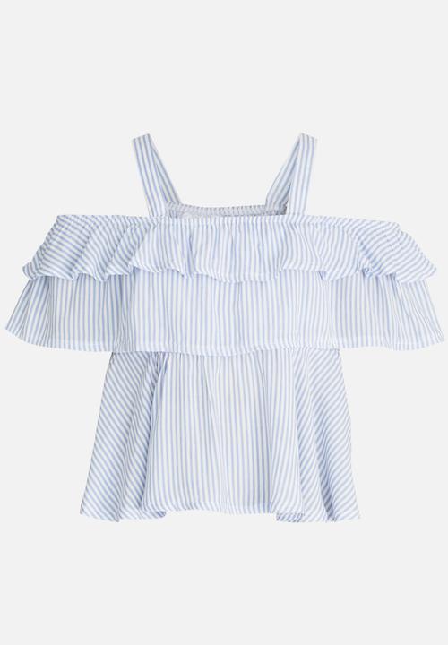 Rebel Republic - Ruffle Cold Shoulder Top Blue