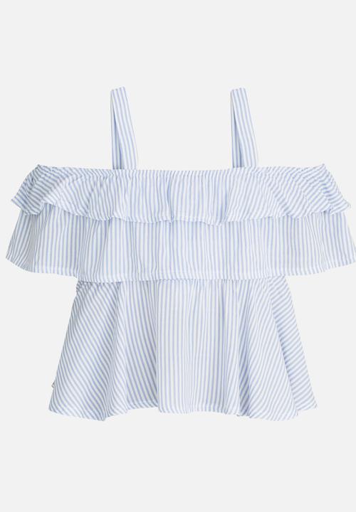 Rebel Republic - Ruffle Cold Shoulder Top Blue