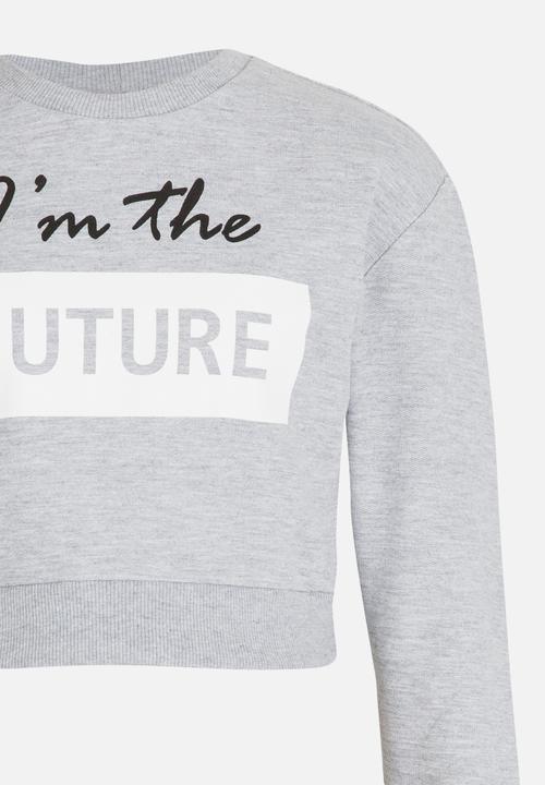 Rebel Republic - Printed Sweat Top Grey Melange