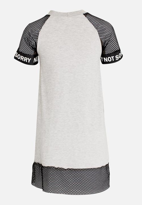 Rebel Republic - Mesh Combo Dress with Print Grey