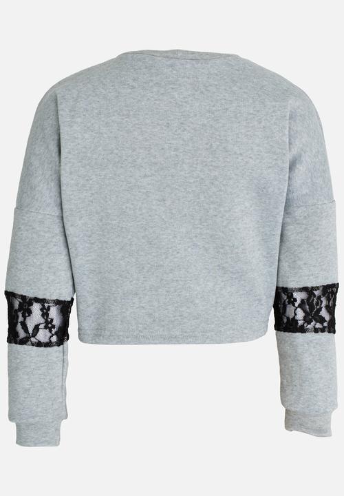 Rebel Republic - Sweater with Lace Insert Grey Melange