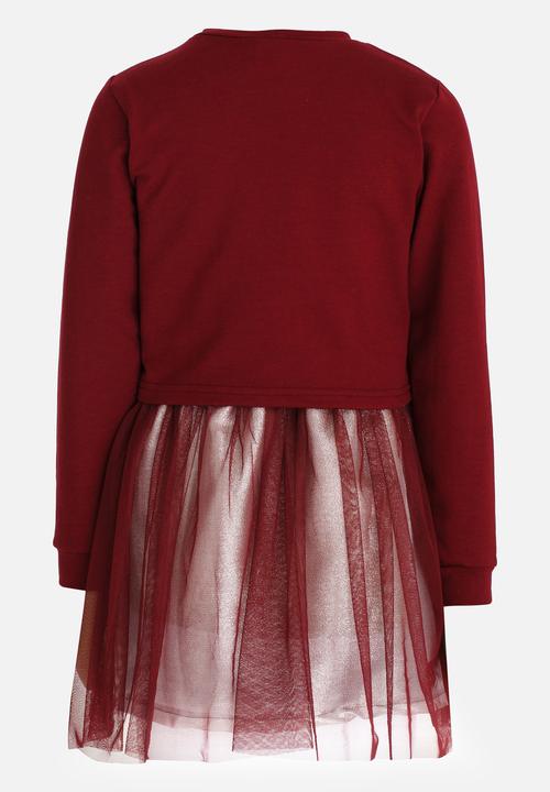 Rebel Republic - Combo Fleece Dress Burgundy
