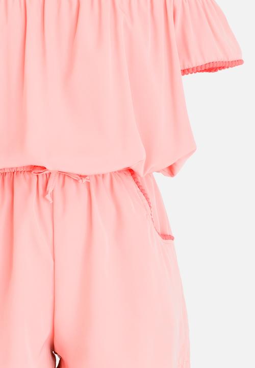 Rebel Republic - Bardot Playsuit Pale Pink