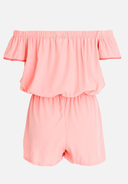Rebel Republic - Bardot Playsuit Pale Pink