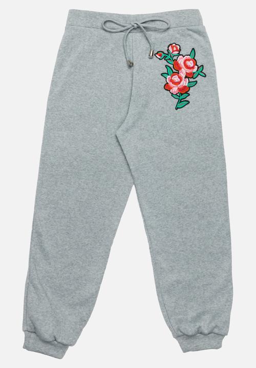 Rebel Republic - Flower Embroidered Pants Grey Melange