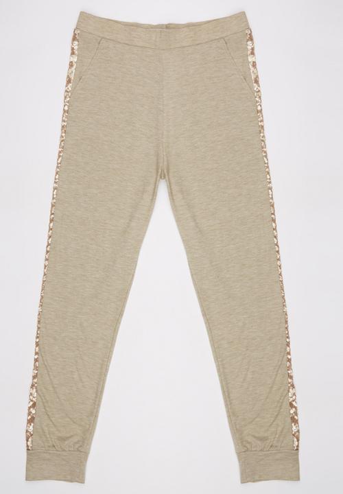 Rebel Republic - Joggers with Sequin Inset Mid Brown