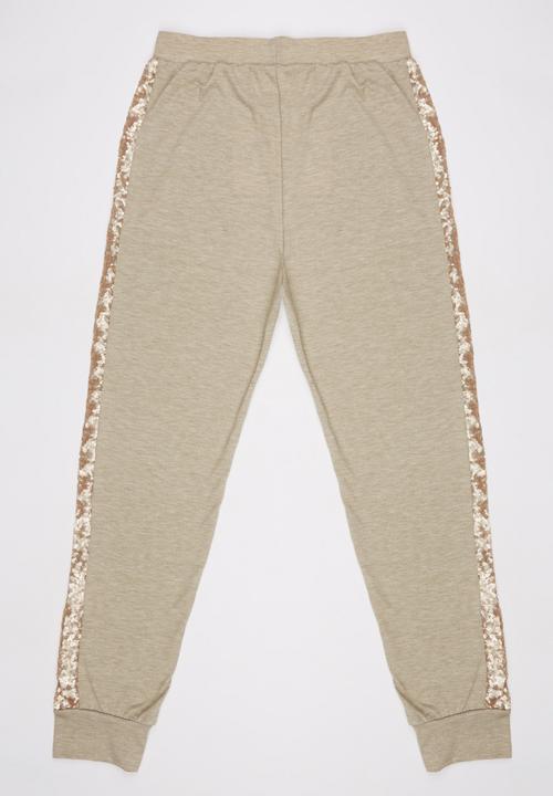 Rebel Republic - Joggers with Sequin Inset Mid Brown