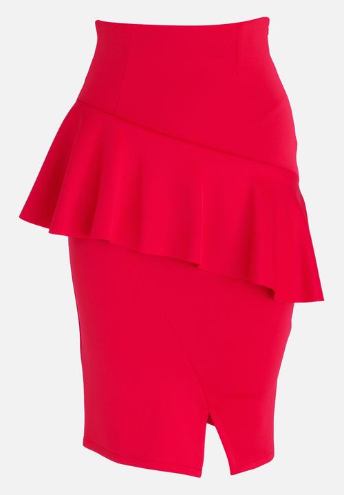 edit - Frill Detail Pencil Skirt Red