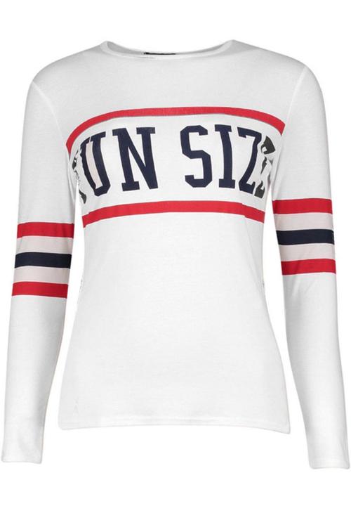 BoohooDNU - Petite Long Sleeve Slogan Top White