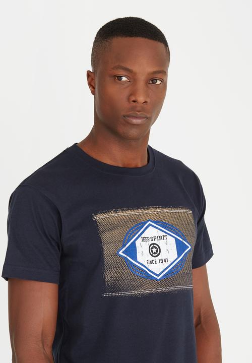 JEEP SPIRIT - Short Sleeve Printed T Shirt Navy