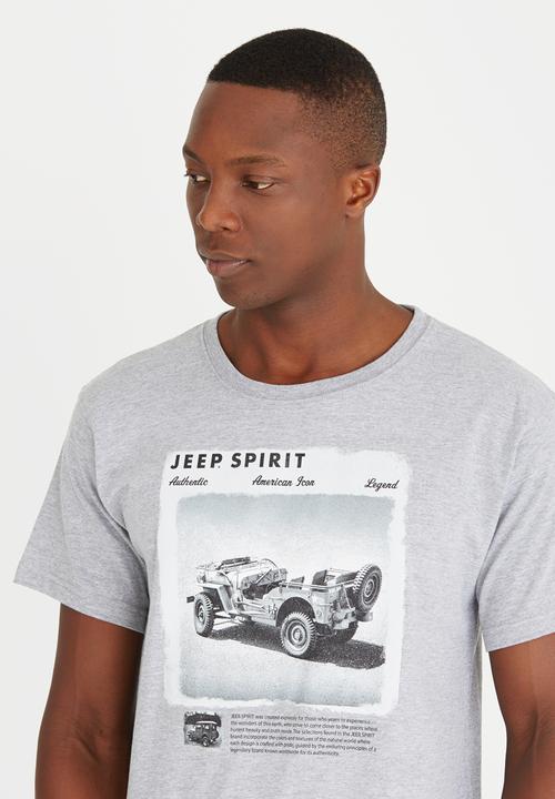 JEEP SPIRIT - Short Sleeve Printed T Shirt Grey Melange