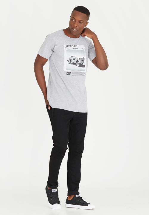 JEEP SPIRIT - Short Sleeve Printed T Shirt Grey Melange