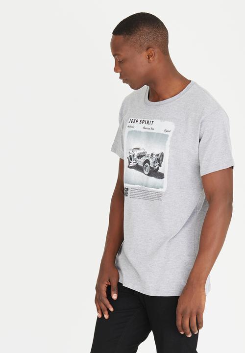 JEEP SPIRIT - Short Sleeve Printed T Shirt Grey Melange