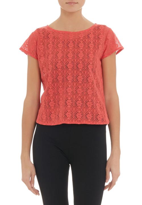 Mishah - Crochet top with zip detail Coral