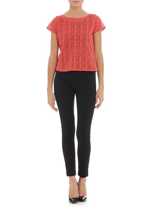 Mishah - Crochet top with zip detail Coral