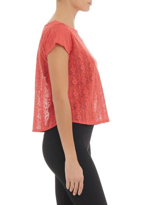 Mishah - Crochet top with zip detail Coral