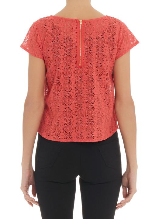 Mishah - Crochet top with zip detail Coral